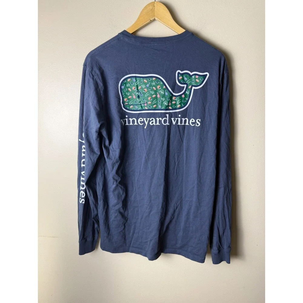 Vineyard Vines Whale Graphic Pocket Long Sleeve Tee Shirt Mens M Navy Blue